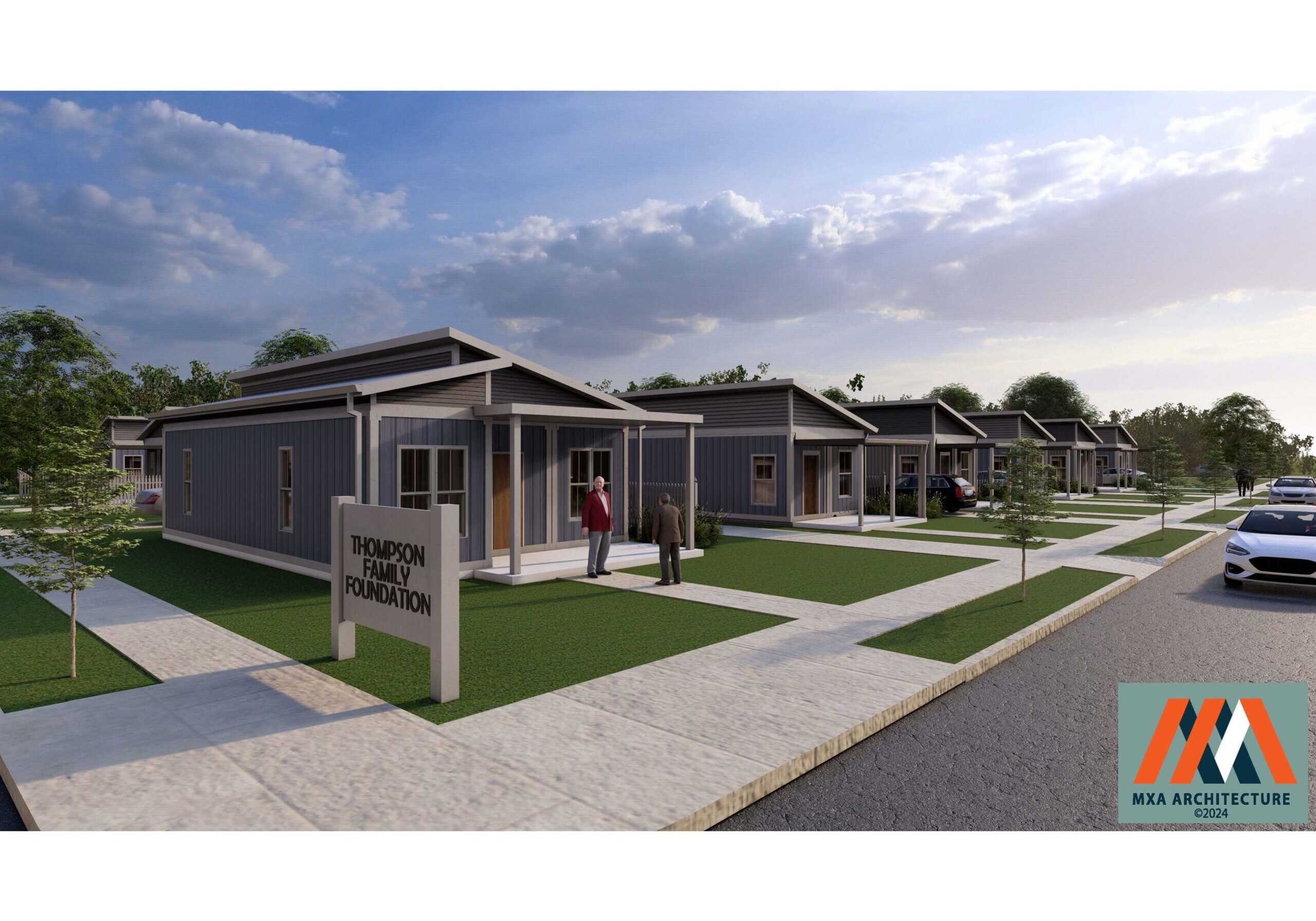 Mockup of the Thompson Family Veterans Village by MXA Architecture.